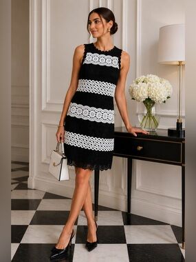 NWT Kate Spade Daisy Lace Black & White Sleeveless Dress MSRP $398 Size 0‎